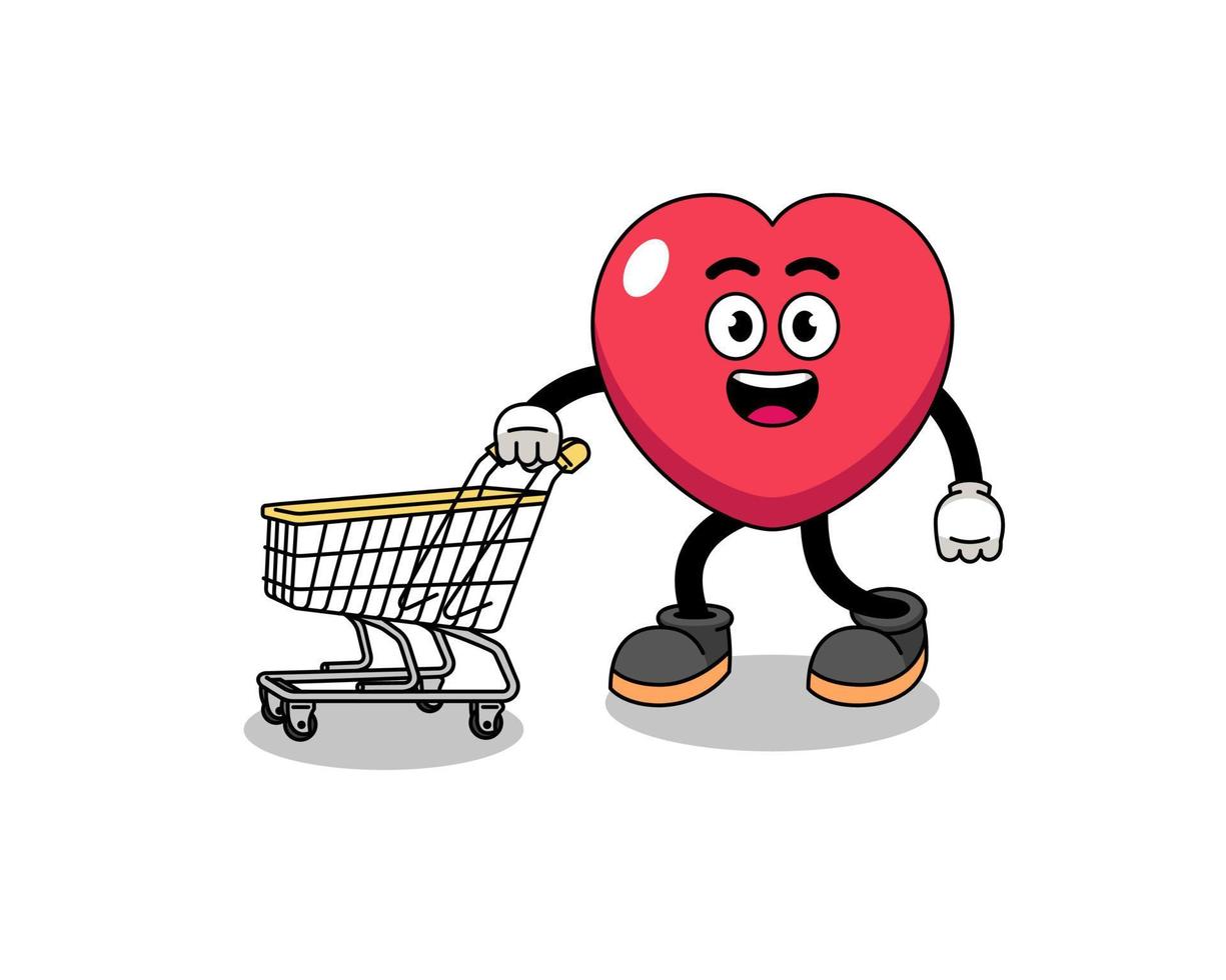 Karikatur der Liebe, die einen Einkaufswagen hält vektor