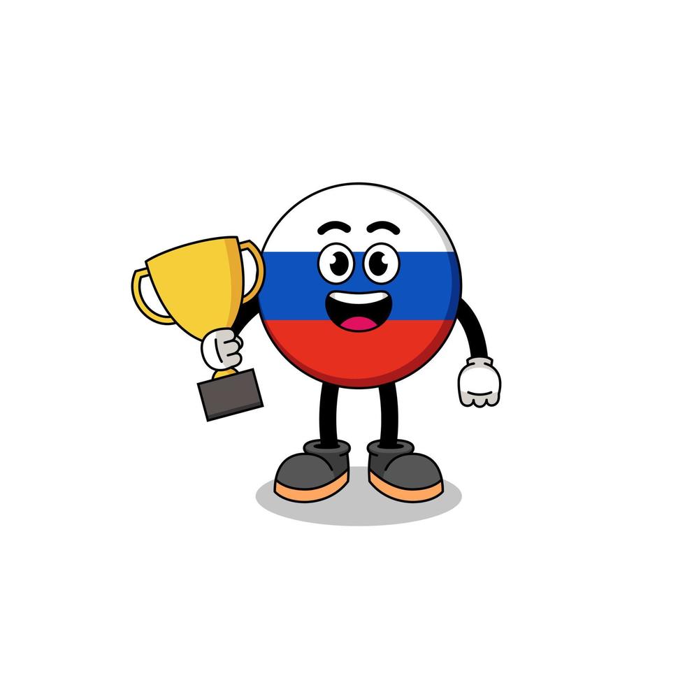 tecknad maskot av Ryssland flagga håller en trofé vektor