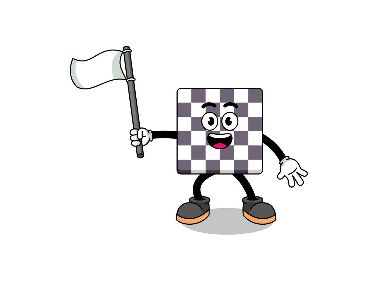 tecknad illustration av schackbräde som håller en vit flagga vektor