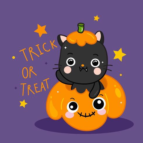 Nette Halloween-Katze mit Kürbisgekritzeltier vektor