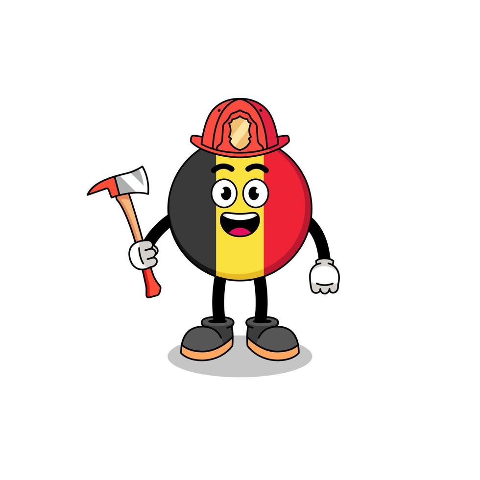 tecknad maskot av Belgien flagga brandman vektor