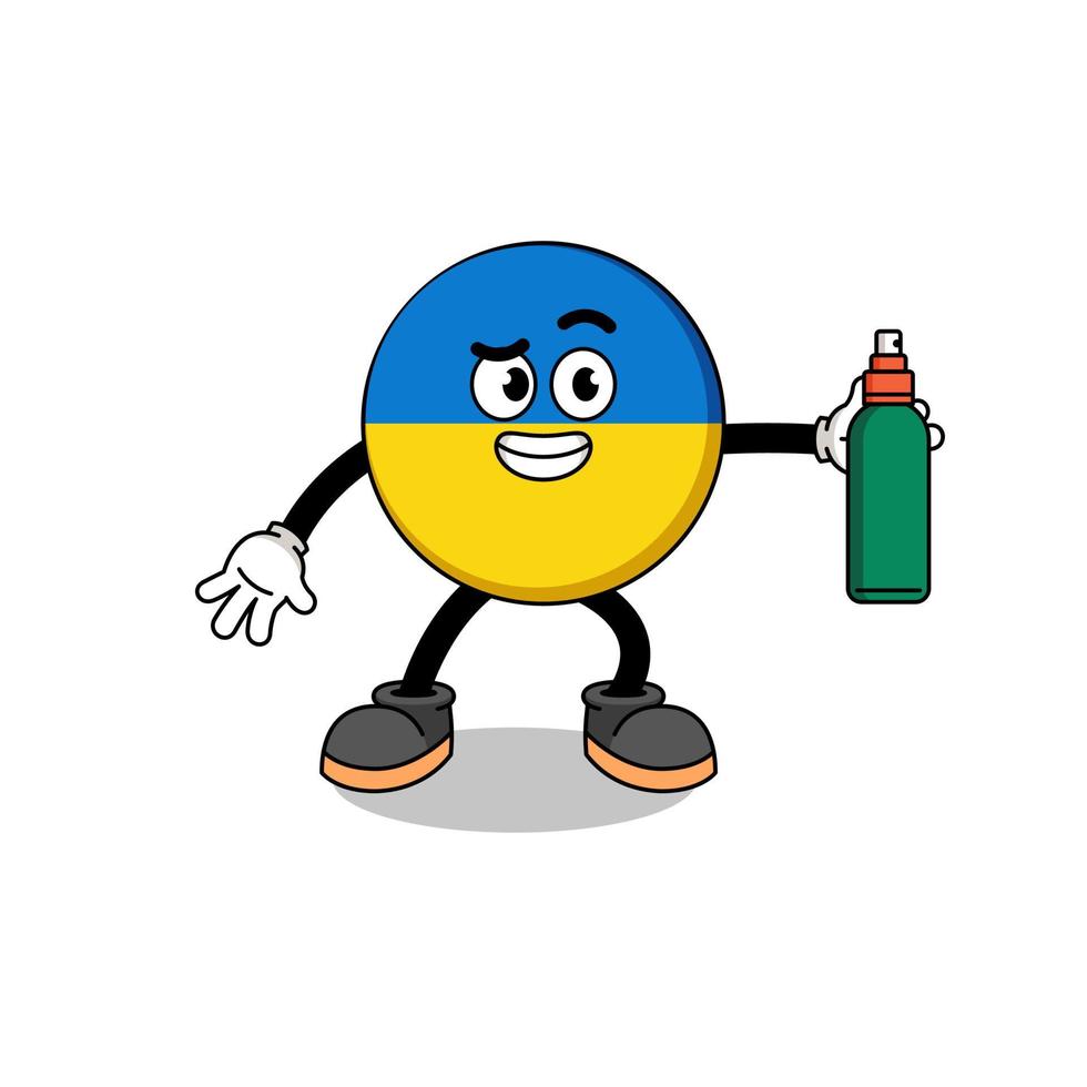ukraine-flaggenillustrationskarikatur, die mückenschutzmittel hält vektor