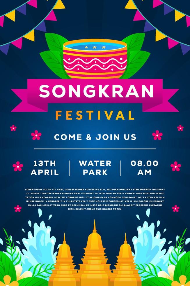 songkran festival illustration vertikal affisch formgivningsmall vektor