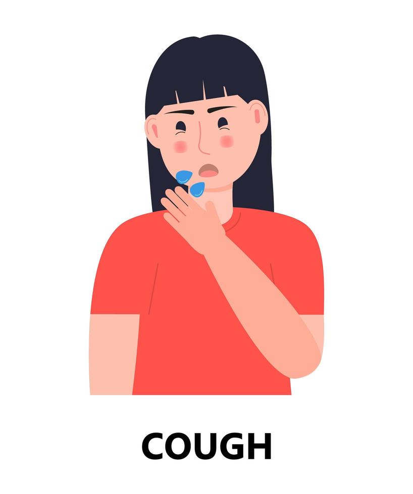 niesen, husten mädchen symbol vektor. grippe, erkältung, coronavirus symptom wird gezeigt. Frau niest in die Hände und nimmt ein Tuch. Abbildung der infizierten Person. Atemwegserkrankung vektor