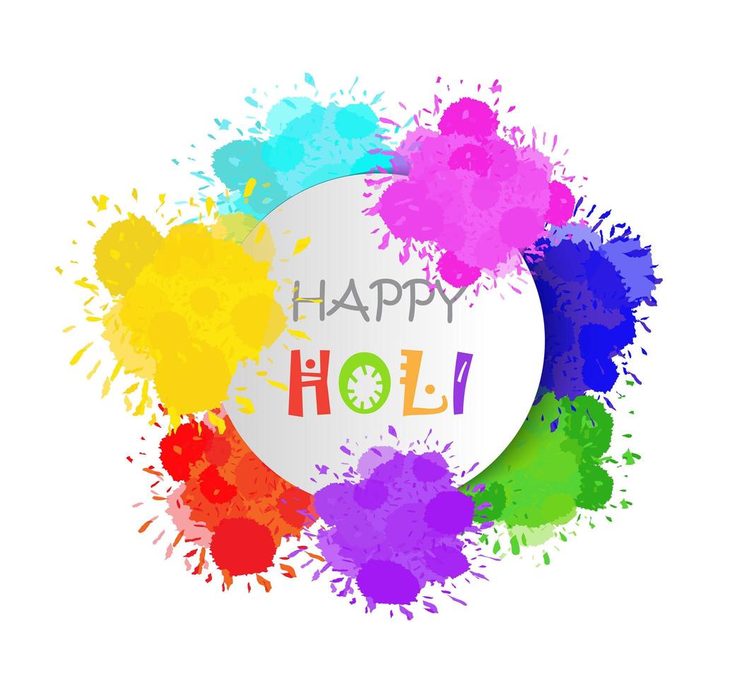 happy holi inbjudningskort vektor. banner för den hinduiska festivalen av färger. akvarellfläckar, stänk vektor