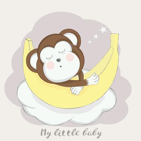 söt baby apa med banan vektor