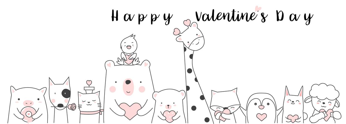 Valentinstag mit niedlichen Tierbabys vektor