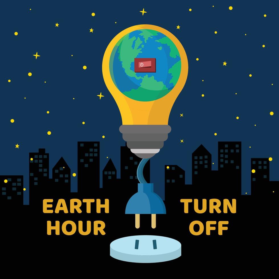 Earth Hour Illustration mit Planetenerde und Lichtern vektor