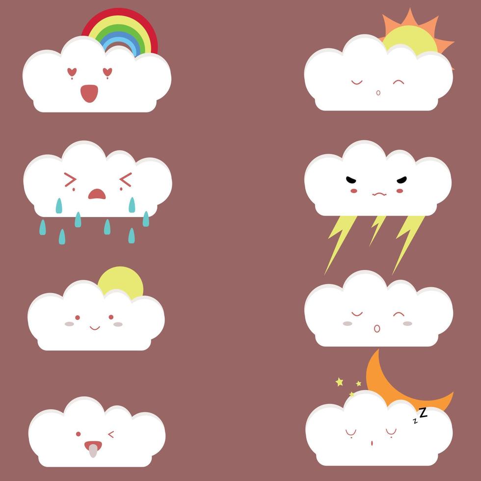 söt tecknad moln emojis som karaktär vektor