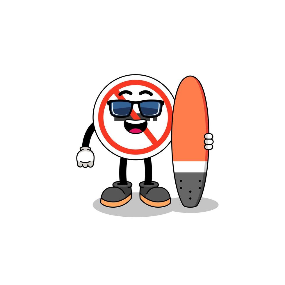 Maskottchen-Karikatur des Rauchverbotszeichens als Surfer vektor