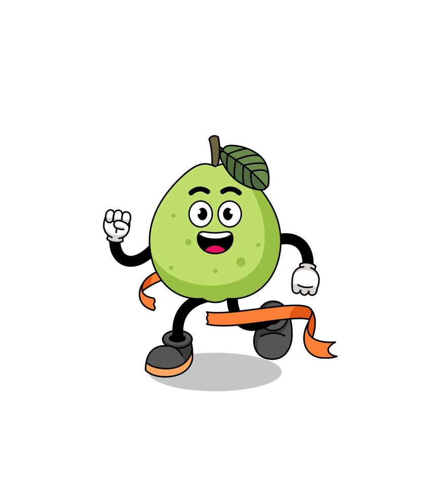 maskot tecknad av guava körs på mållinjen vektor