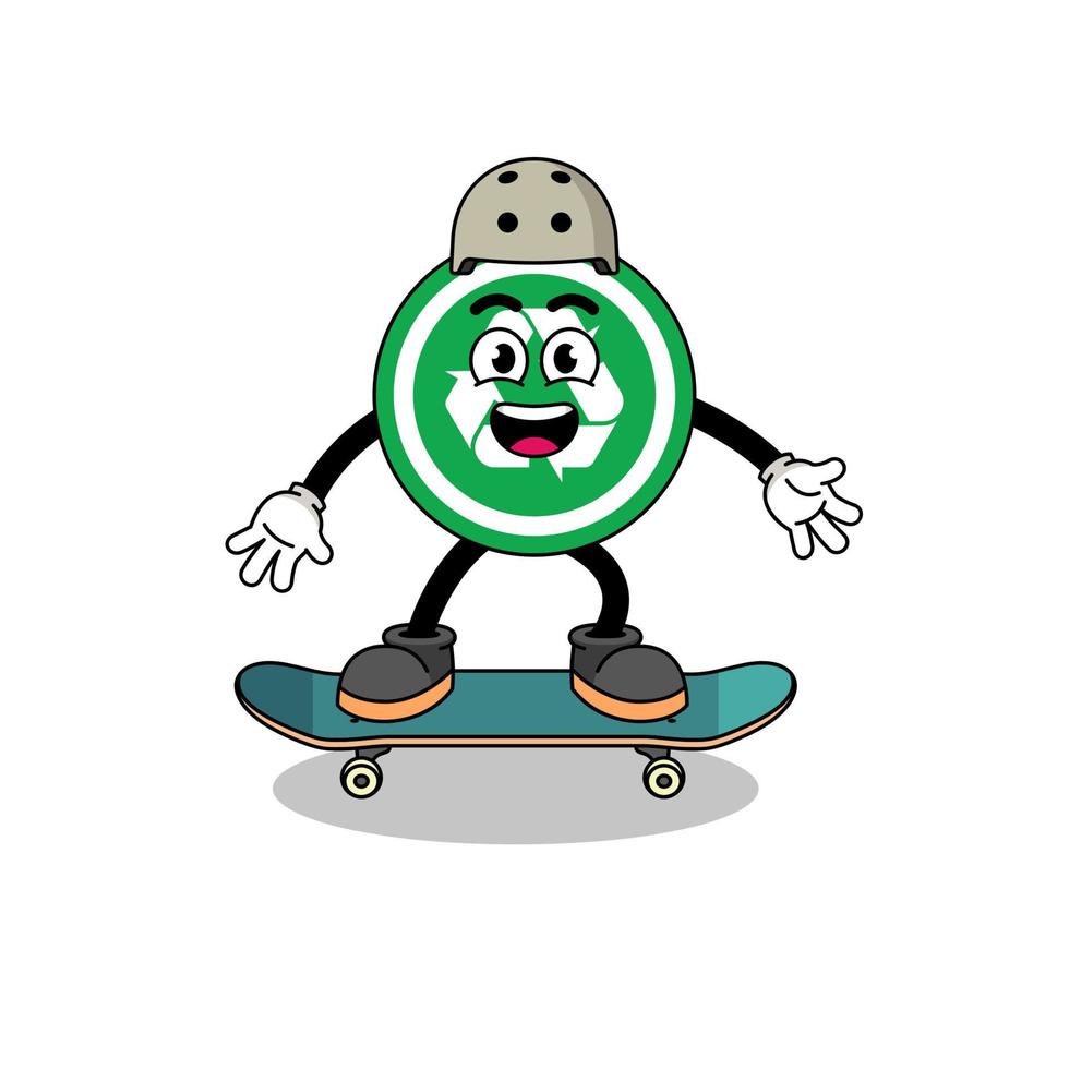 Recycling-Zeichen-Maskottchen, das ein Skateboard spielt vektor