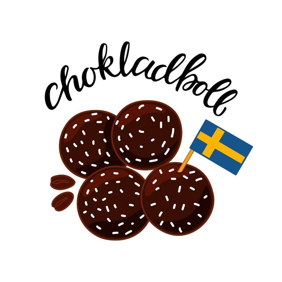 chokladbollar. traditionell svensk efterrätt. vektor illustration.