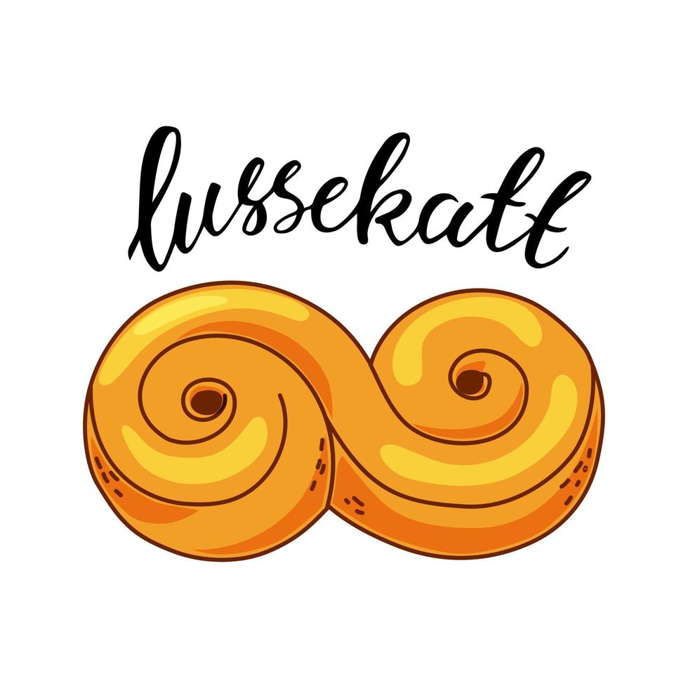 schwedische Süßigkeiten Lussekatt mit einer Inschrift. Vektor-Illustration. vektor