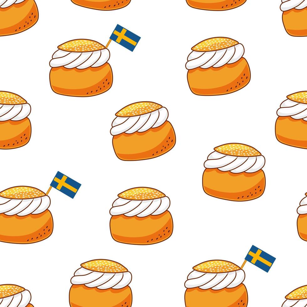 semla. traditionell svensk efterrätt med vispgrädde. vektor upprepade sömlösa mönster.