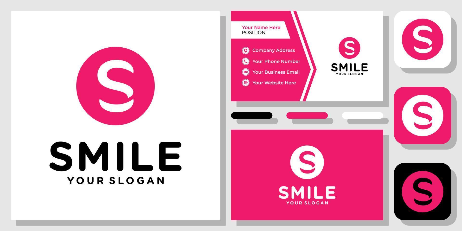 anfangsbuchstabe s lächeln zahn gesundheitskreis dental happy logo design mit visitenkartenvorlage vektor