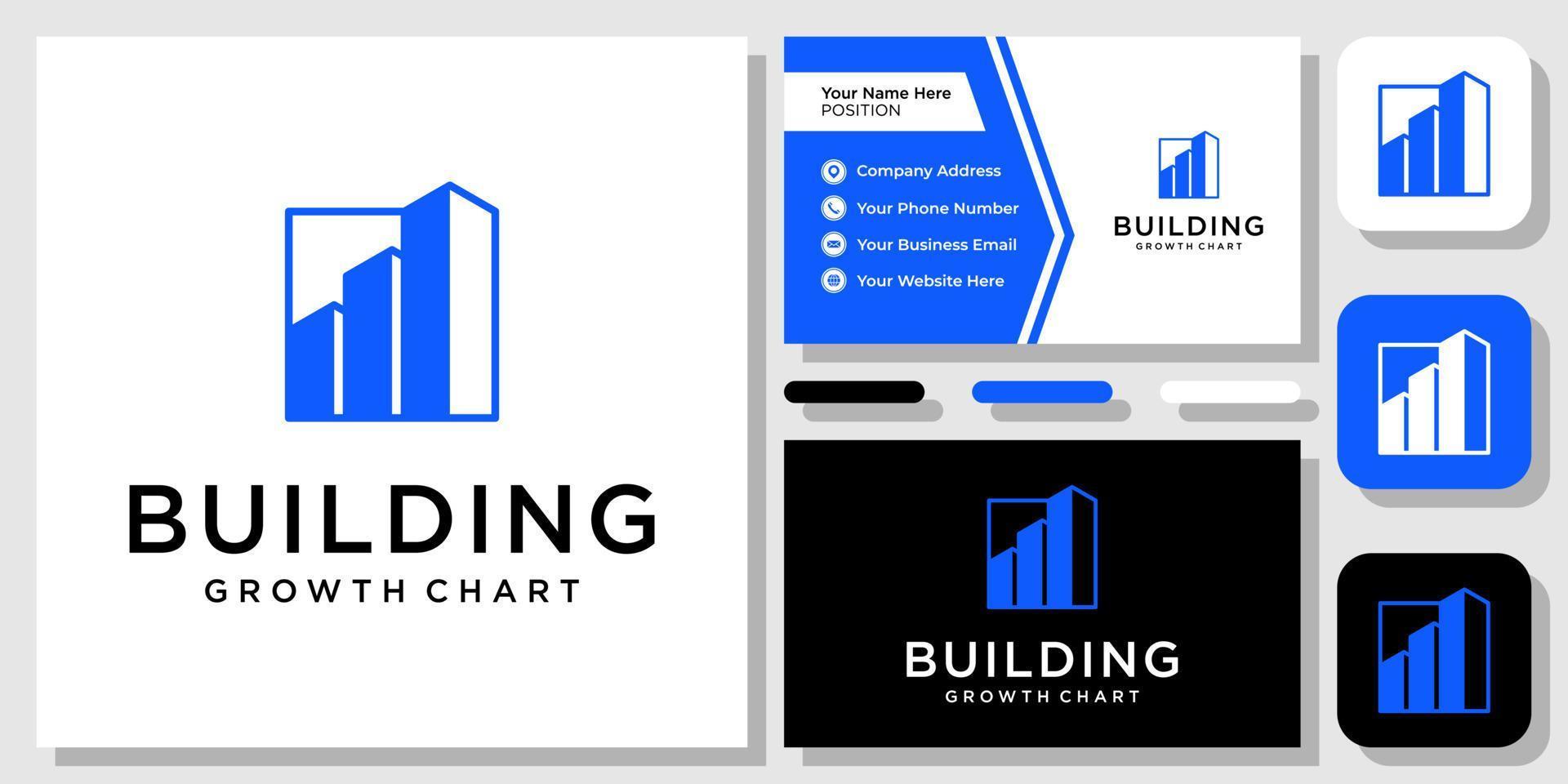 Gebäude Diagramm Wachstumsdiagramm Wohnung Investitionserfolg Logo-Design mit Visitenkartenvorlage vektor
