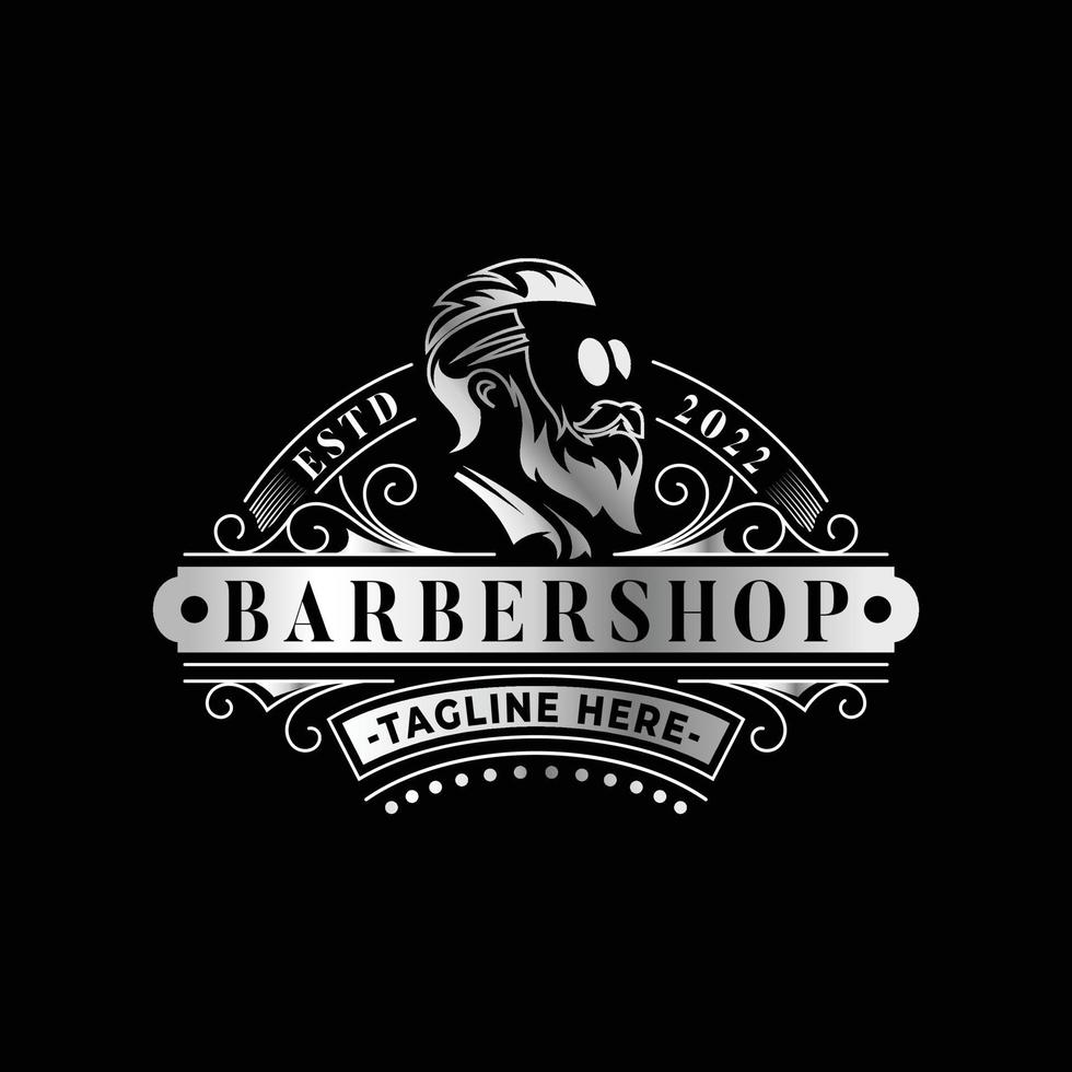 barbershop vintage elegant silver logotyp mall vektor
