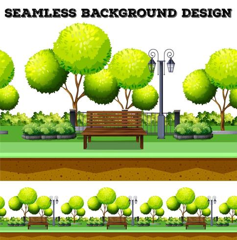 Träd och bänk i parken vektor