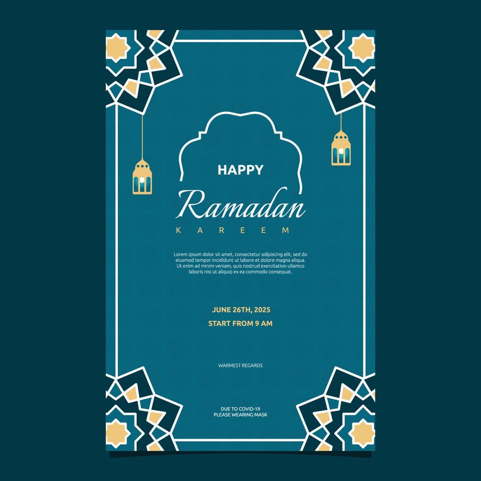 islamisches ereignis ramadan kareem kartenrahmenhintergrund einfaches flaches design vektor