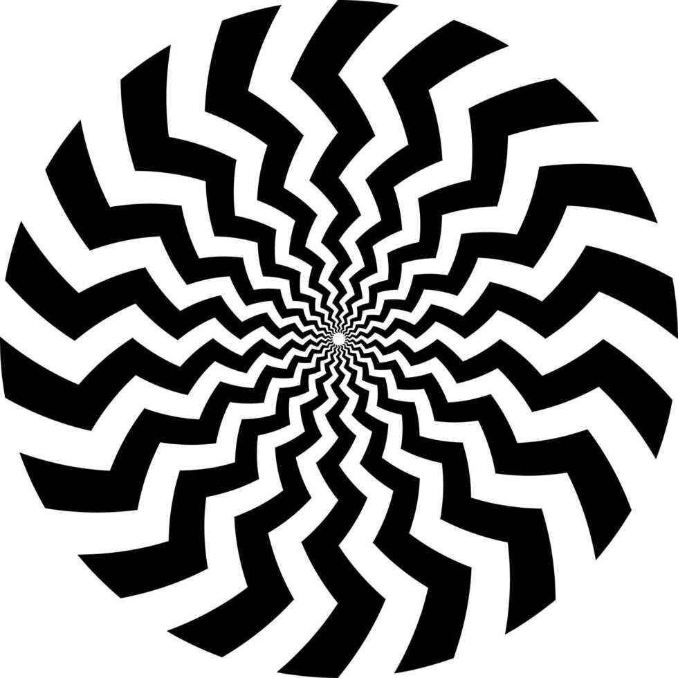 den optiska illusionen av volym. rund vektor isolerade svartvita mönster på en vit bakgrund. cirklar av svarta och vita omväxlande ränder, kapslade i varandra.