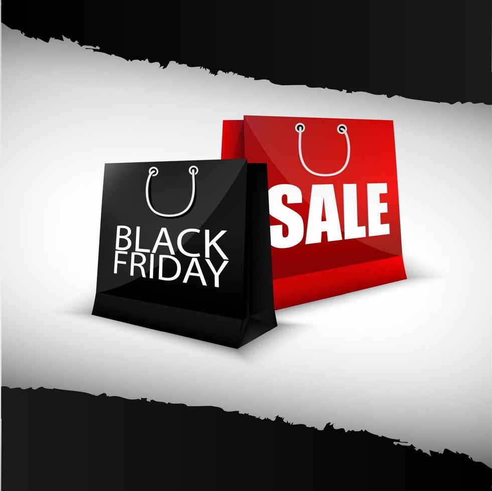 svart fredag rea mall med röd och svart shoppingväska vektor