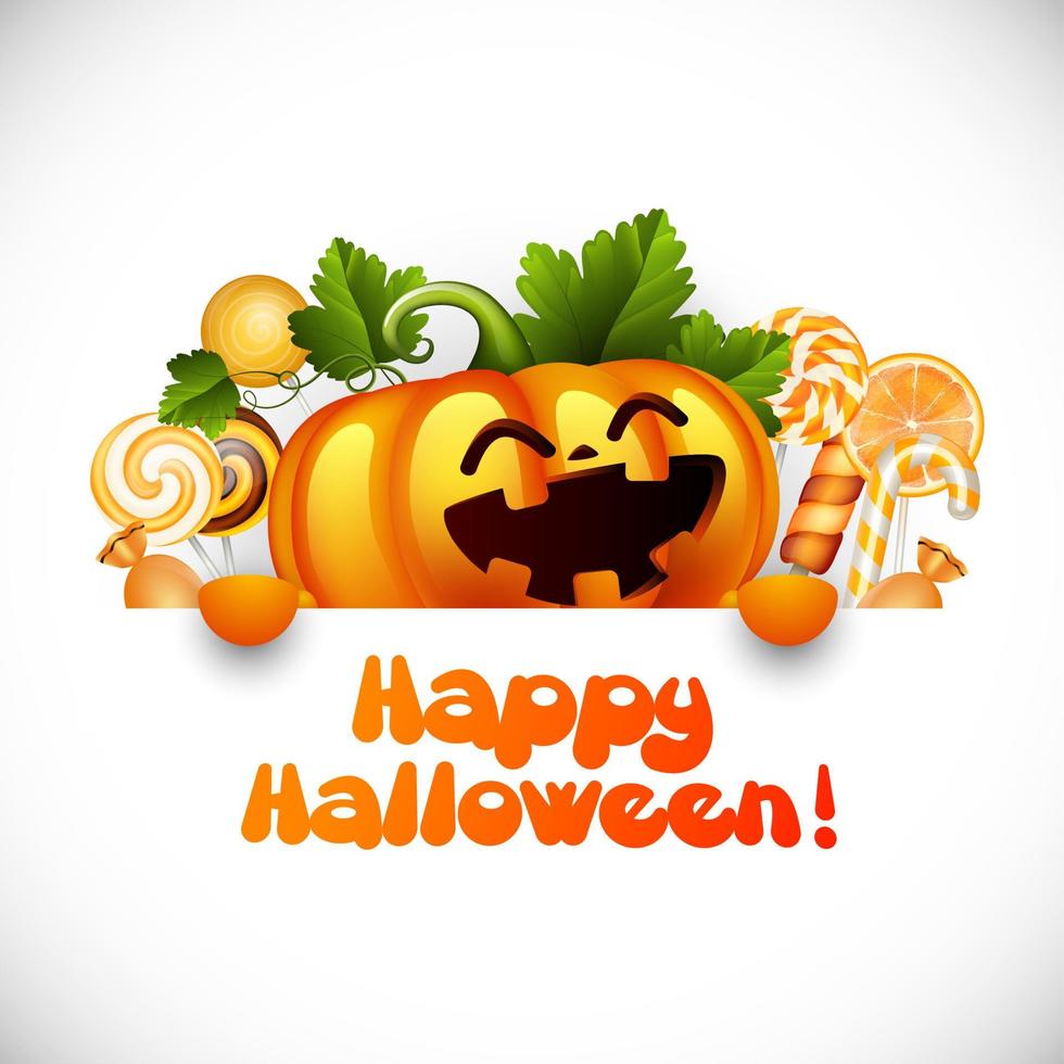 Halloween-Kürbis lächelnd und Süßigkeiten. Vektor-Illustration vektor