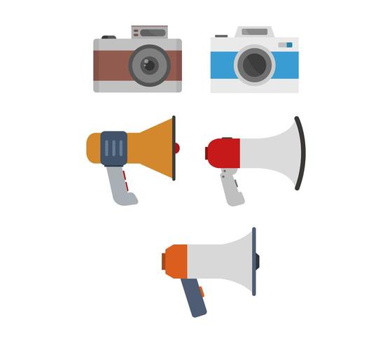 Reihe von Kameras und Megaphone Icons vektor