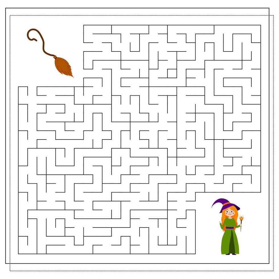 Spiel für Kinder Gehen Sie durch das Labyrinth, helfen Sie der Hexe, zum Besen zu gelangen. Eine Hexe macht einen Trank vektor