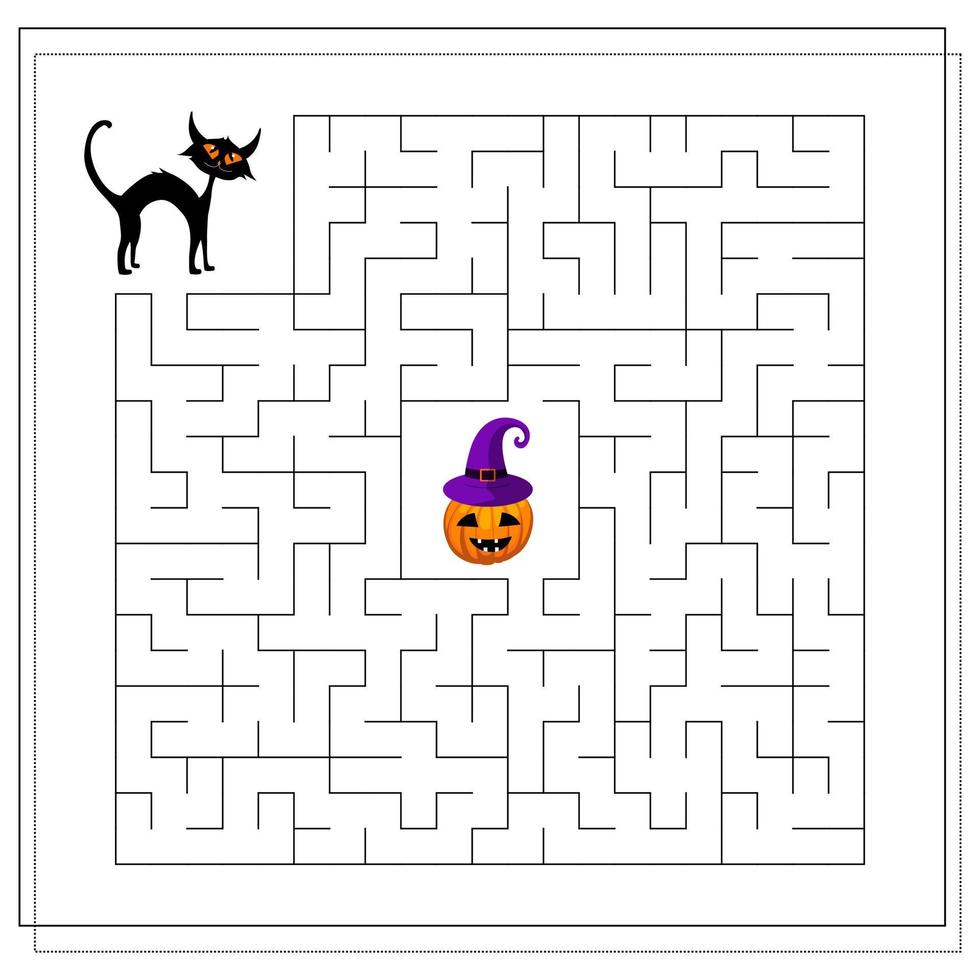 Spiel für Kinder durch das Labyrinth gehen, schwarze Katze vektor