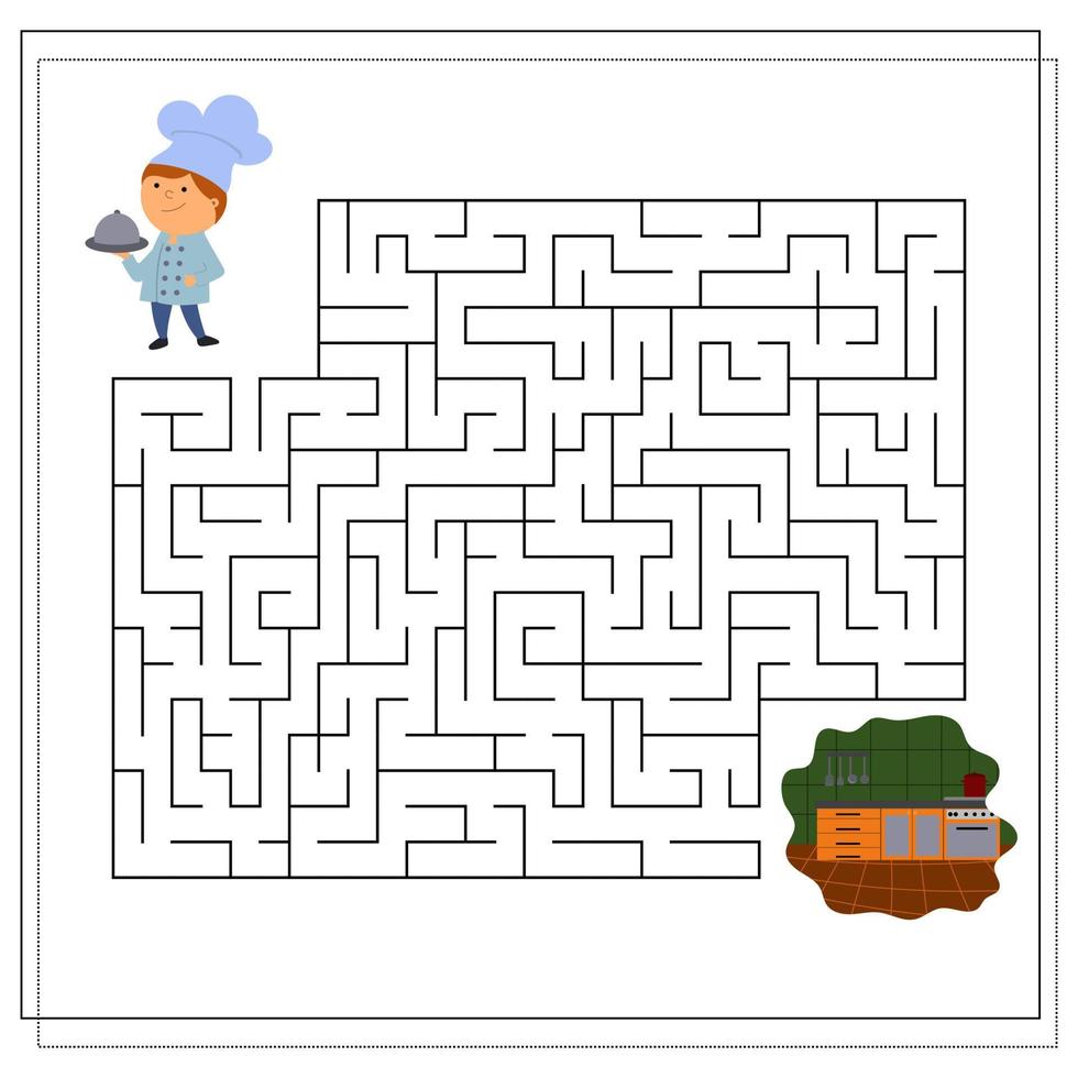 ett logiskt spel för barn, gå genom labyrinten, laga mat i köket vektor