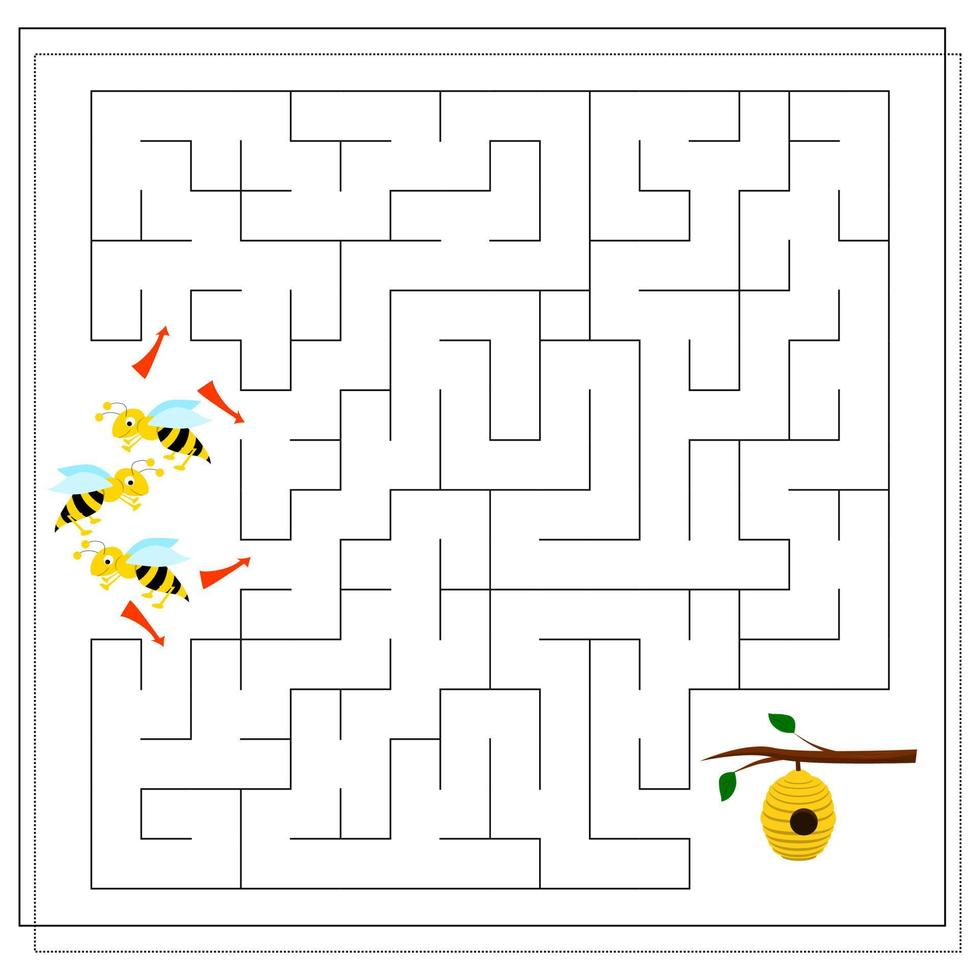 ett labyrintspel för barn. vägleda bina genom labyrinten till kupan vektor