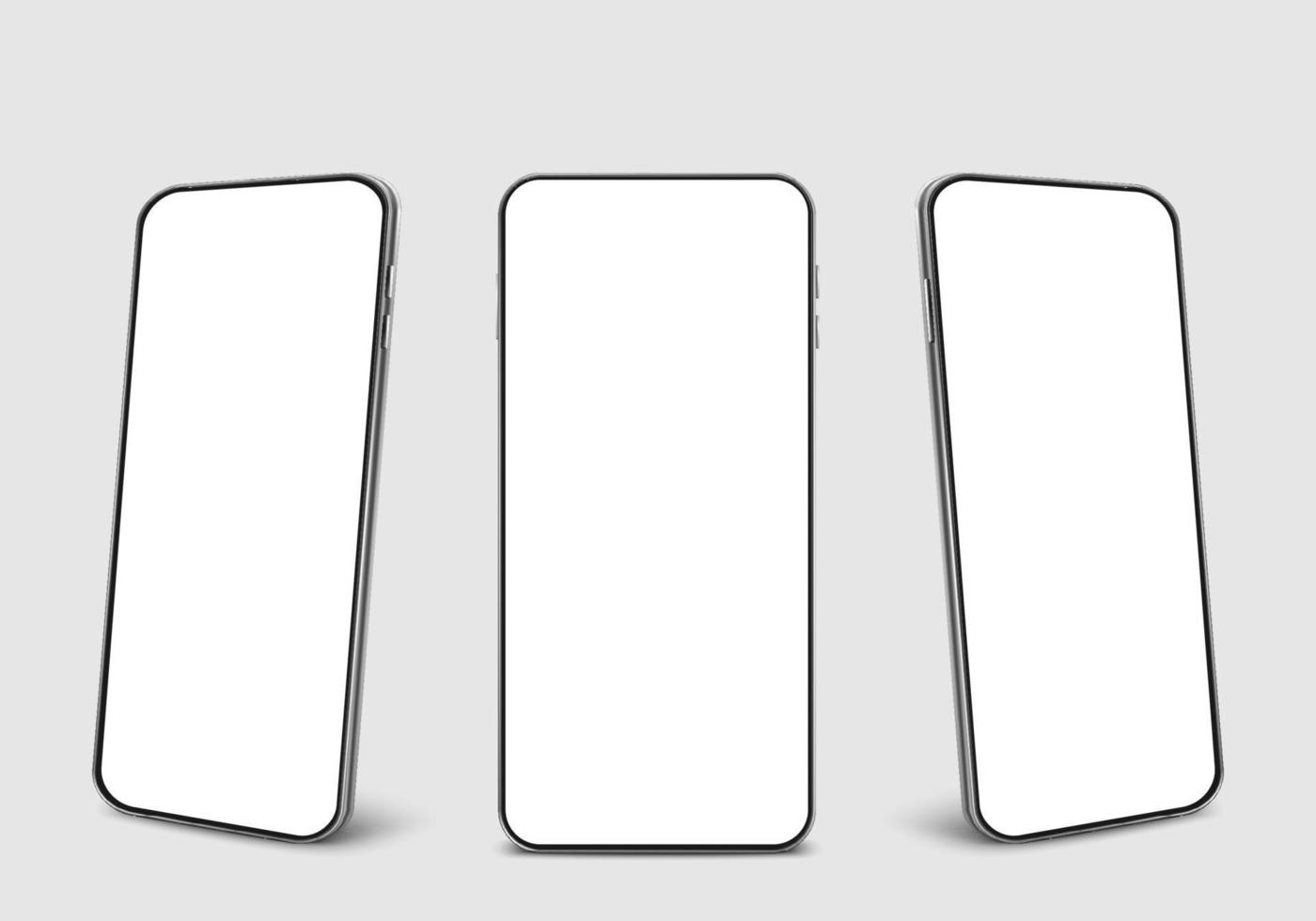 realistisk 3d svart smartphone mockup samling isolerad på bakgrunden. modern mobiltelefon samling med kopia utrymme. teknik vektor illustration