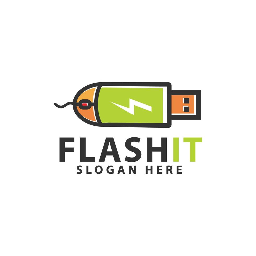 Flash-Disk-Maus Computer-Logo-Design-Vorlage Inspiration vektor