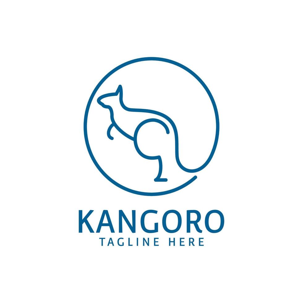 blå djur känguru logotyp mall med enkel linje vektor