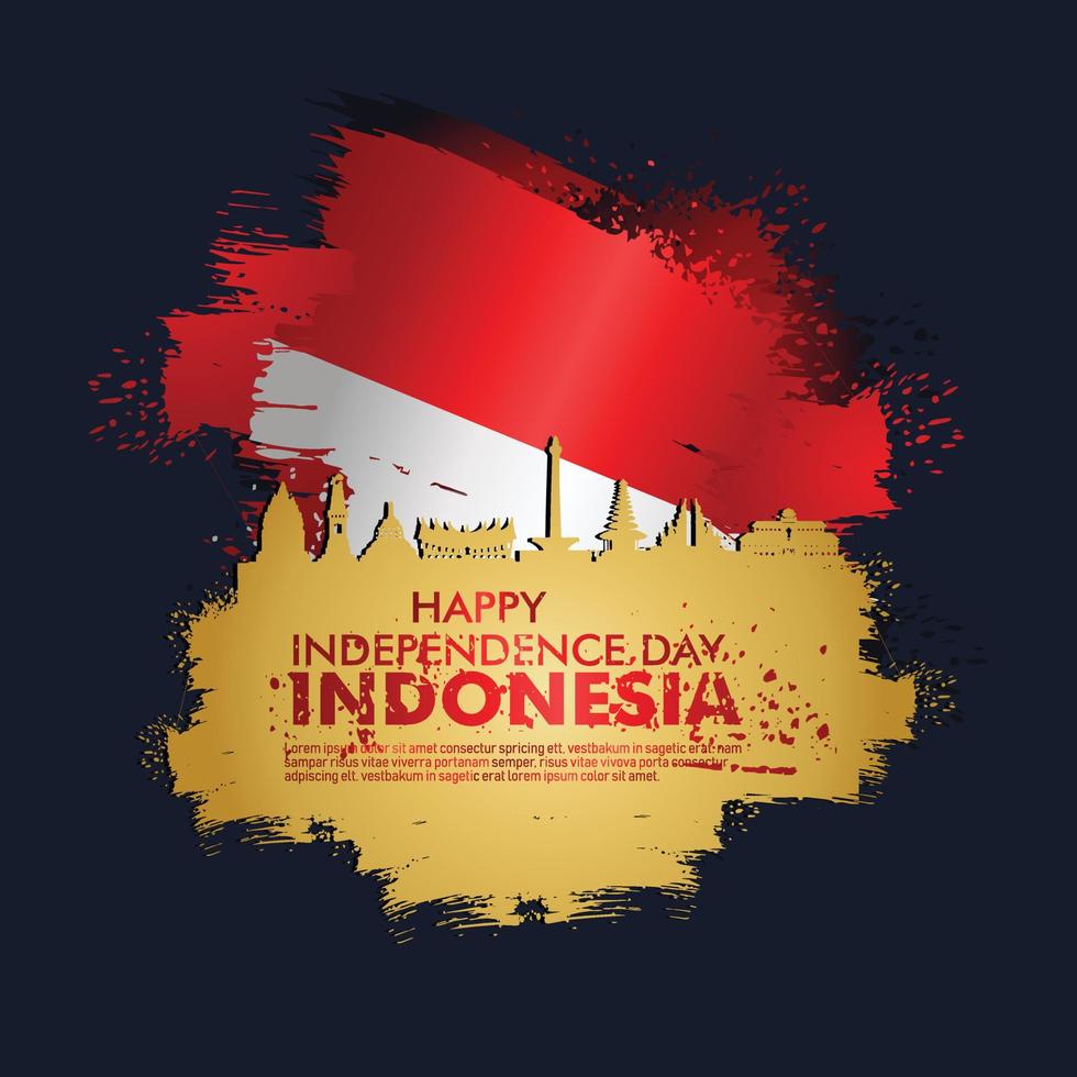 17 augusti. lycklig indonesiska självständighetsdagen gratulationskort. viftande indonesiska flaggan isolerad på en bakgrund vektor