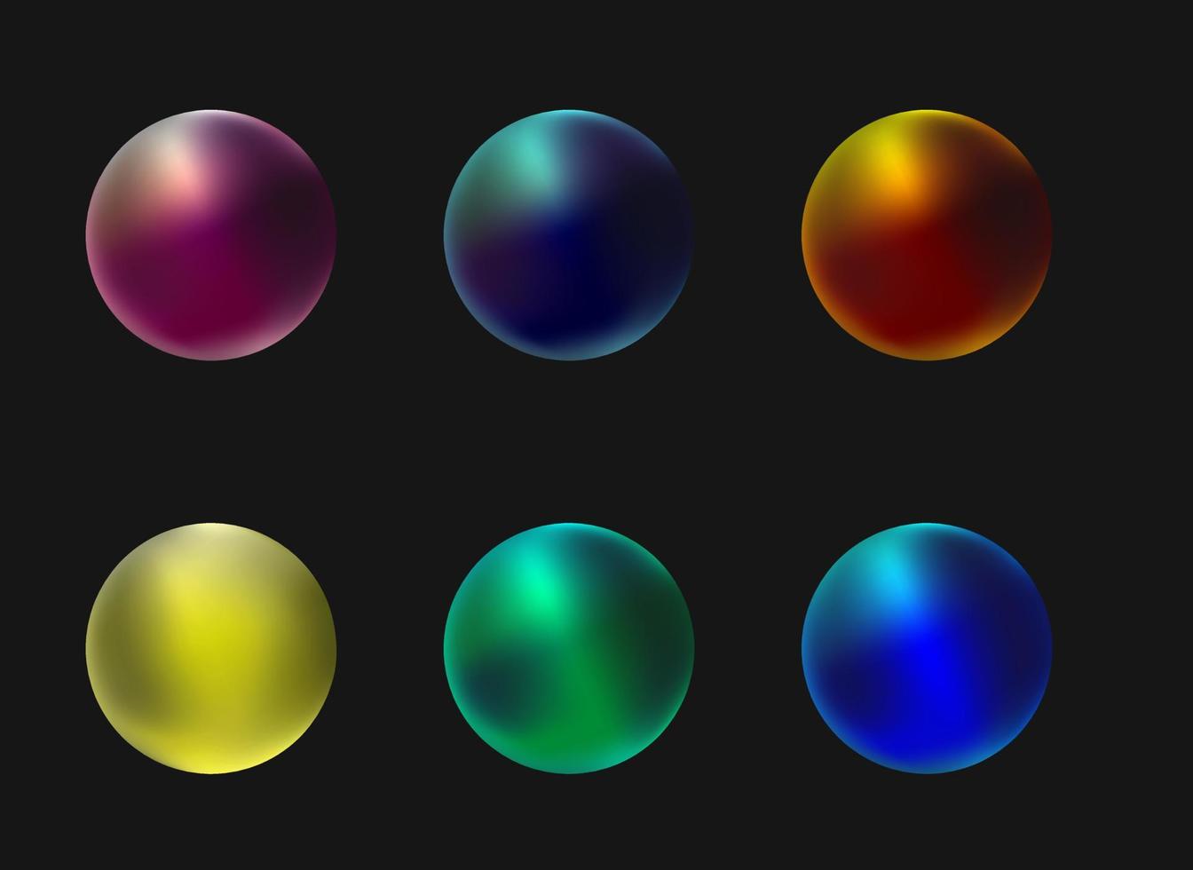 Neonfarbenes Perlen-Icon-Set, lebendige Mesh-Gradienten-Kugel-Vektorsammlung, abstrakte runde Form, glänzendes Juwelenglas. hellblau, gold, grüne blase. vektor