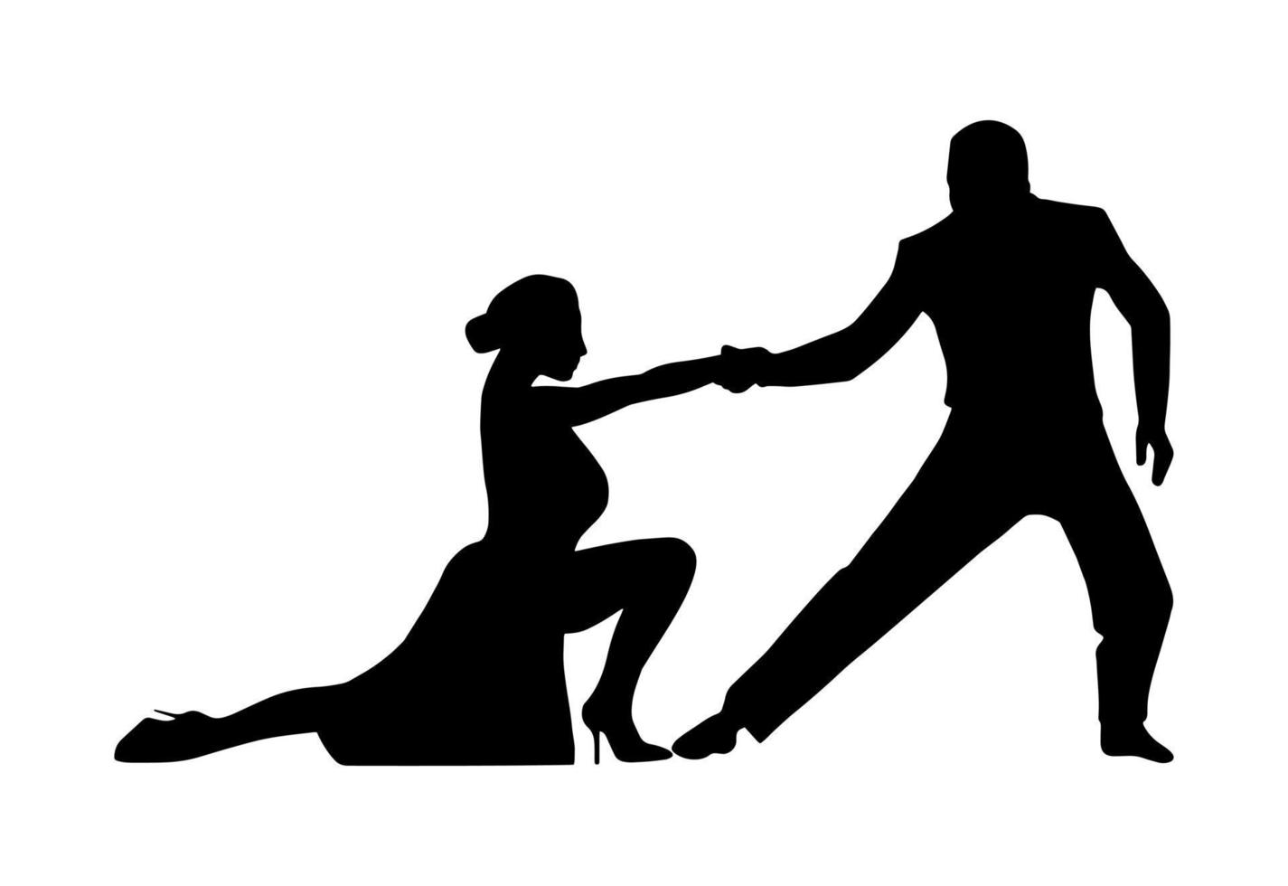 latinska danspar, grafisk skuggsiluettikon, enkel isolerad person som dansar, designelement för musikfestlogotyp, sensuell elegant piktogramtrycksmall, klassisk rumba eller tangoprestanda. vektor