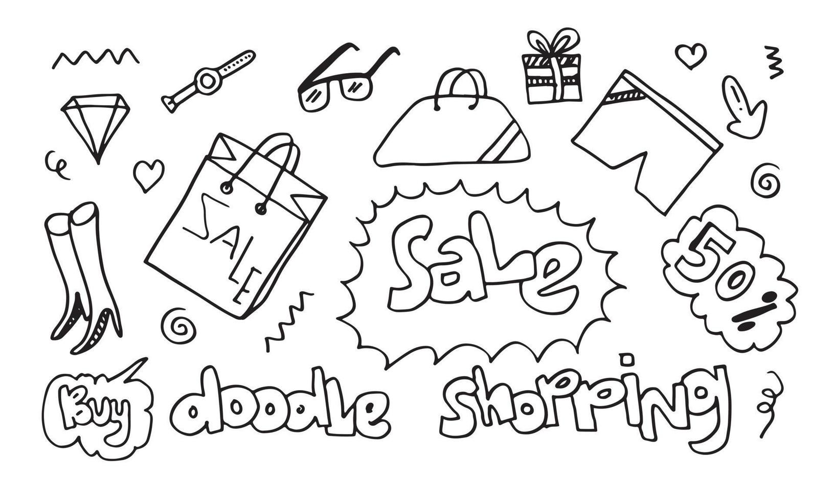 Einkaufskritzeleien, Verkauf. handgezeichneter Stil auf weißem Hintergrund. Vektorgrafik, Folge 10 vektor