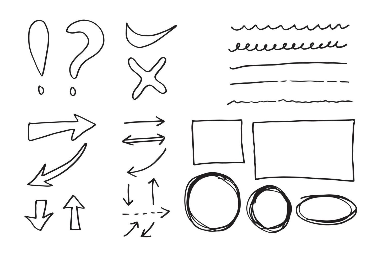 doodle vektor linjer och curves.hand dras check och pilar tecken. uppsättning enkla doodle linjer, kurvor, ramar och fläckar. samling av penneffekter. doodle gränsen. enkel doodle set.