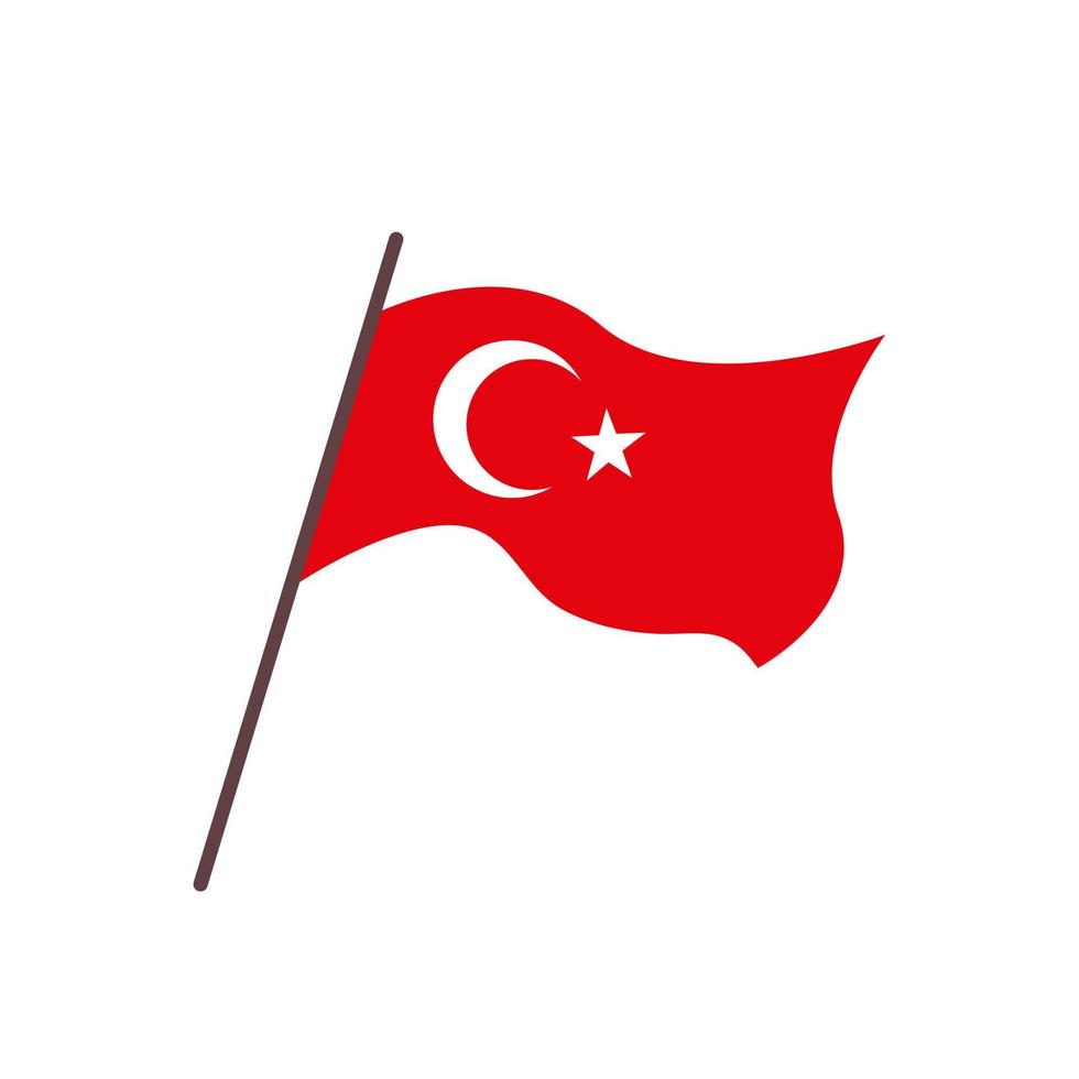 schwenkende flagge des türkeilandes. isolierte türkische rote Fahne mit Emblem auf weißem Hintergrund. flache vektorillustration vektor