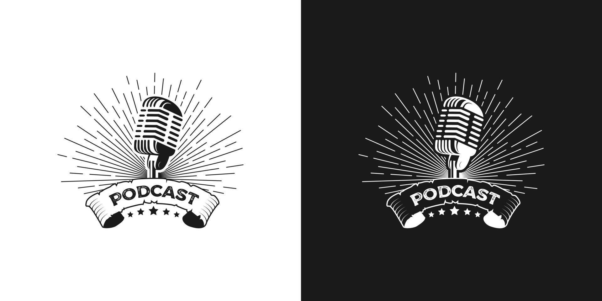 vintage mikrofon podcast logotyp design vektor