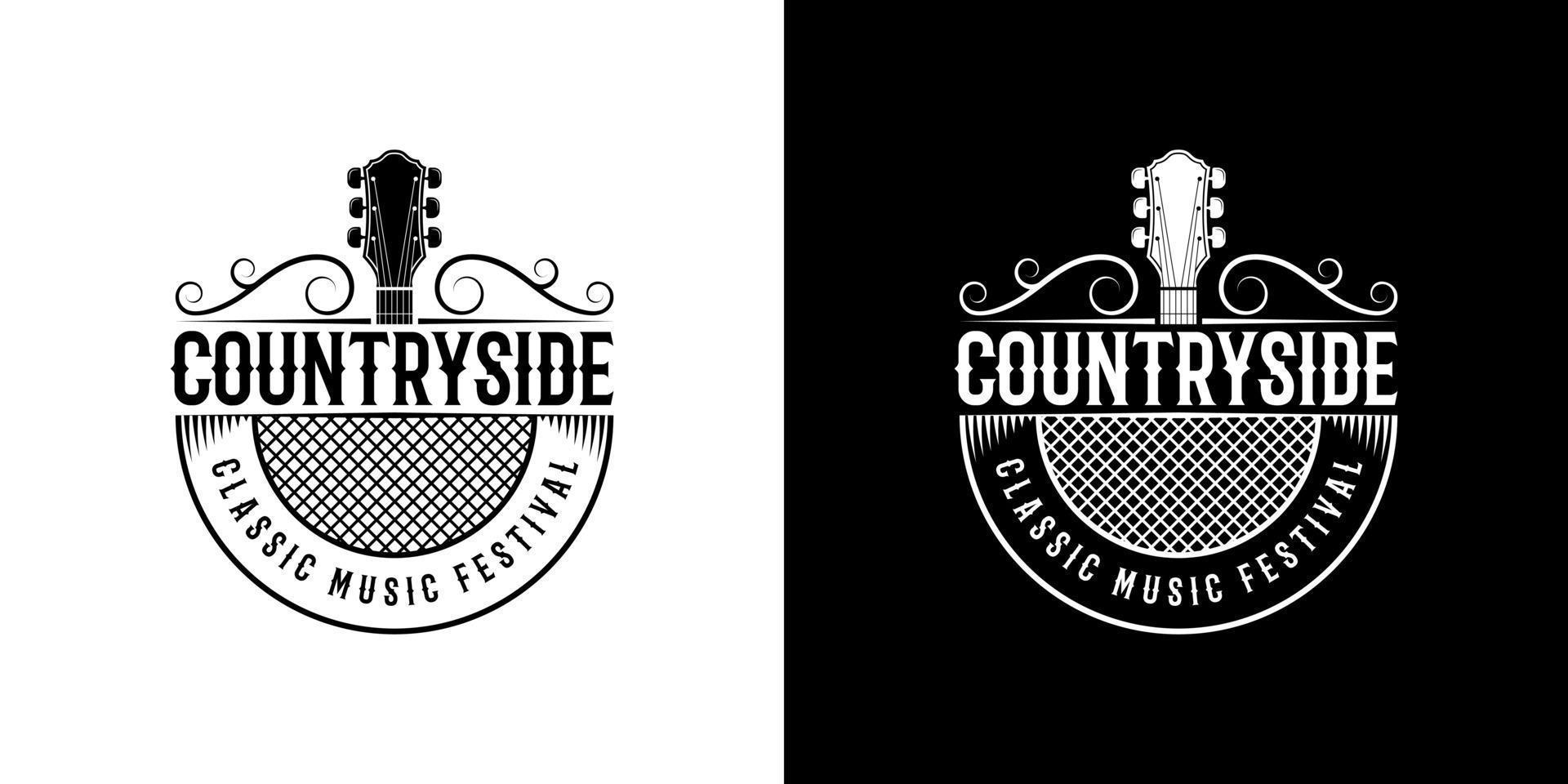 Vintage Retro-Country-Western-Musik-Logo-Design-Vektor vektor