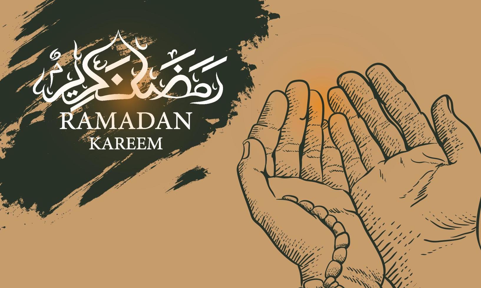 bakgrund handritad ramadan kareem med bedjande händer vektor