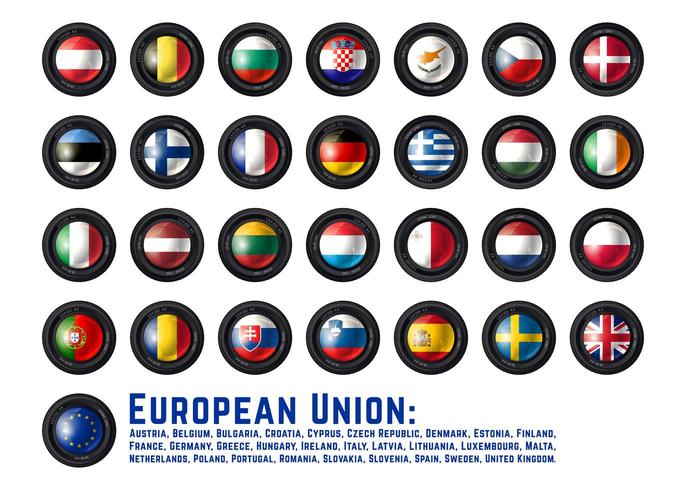 Uppsättning av kameralinser med EU-flaggor vektor