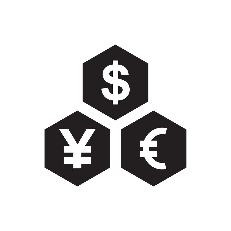 Dollar-Euro-Yen-Download-Icon-Vorlage in schwarzer Farbe editierbar. flache Vektorillustration des Dollar-Euro-Yen-Downloadikonensymbols für Grafik- und Webdesign. vektor