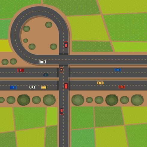 Flygplats med vägar och jordbruksmarker vektor