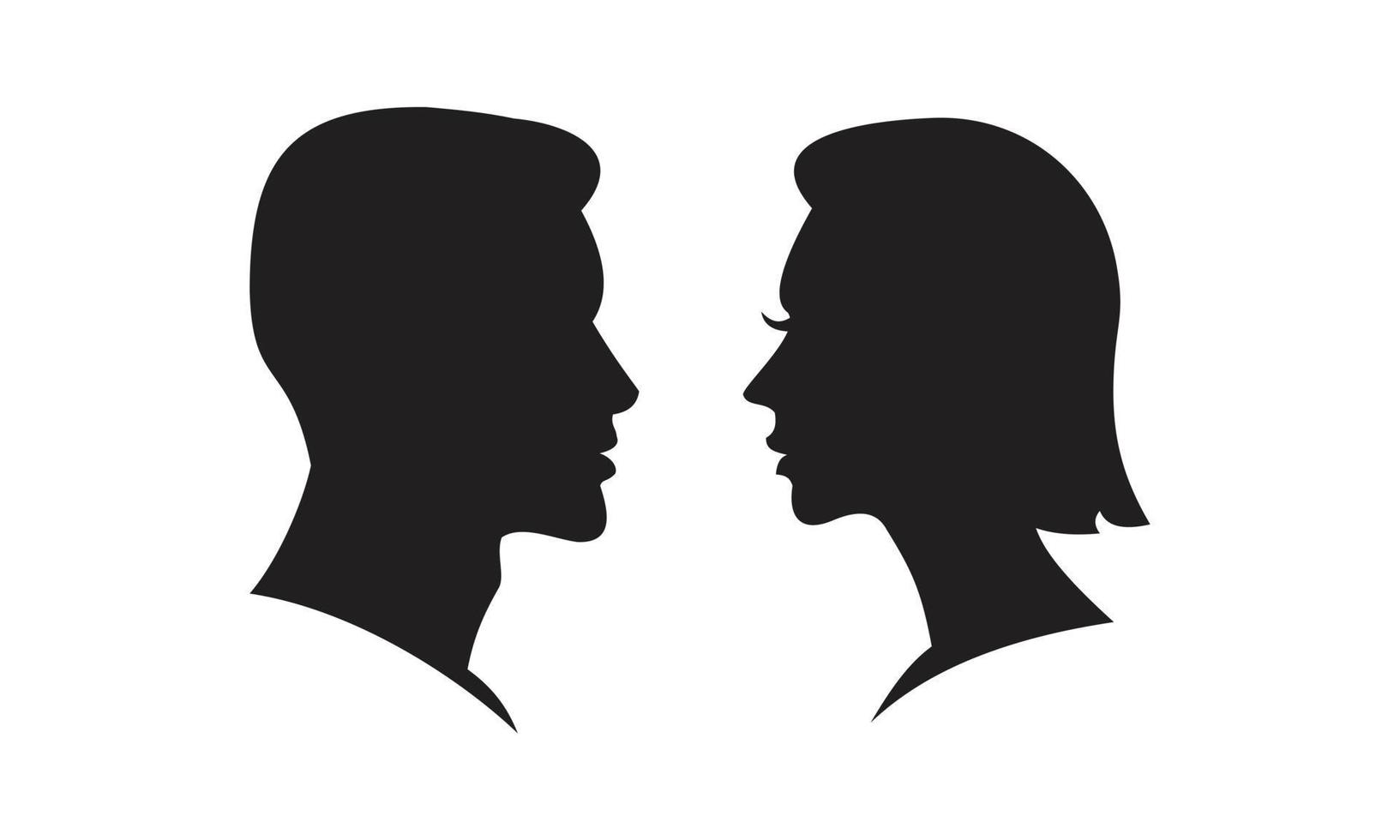 Mann und Frau Silhouette von Angesicht zu Angesicht Vektor Icon Vorlage schwarz editierbar. Mann und Frau Silhouette von Angesicht zu Angesicht Vektorsymbol Symbol flache Vektorillustration für Grafik- und Webdesign.