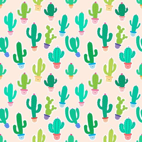 Söt inlagda kaktus på rosa sömlös bakgrund vektor