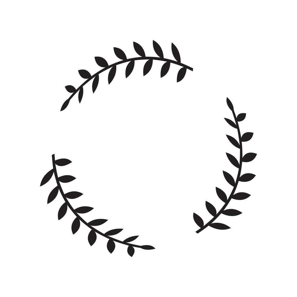 griechische Kränze und heraldisches rundes Element mit schwarzer kreisförmiger Silhouette. satz von lorbeer, feige und olive, siegespreisikonen mit blättern und rahmenillustration für grafik- und webdesign. vektor